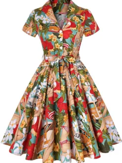 Best Retro Stage 1950s Bikini Girls Swing Dress Multi
