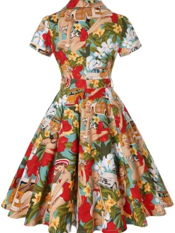 Best Retro Stage 1950s Bikini Girls Swing Dress Multi