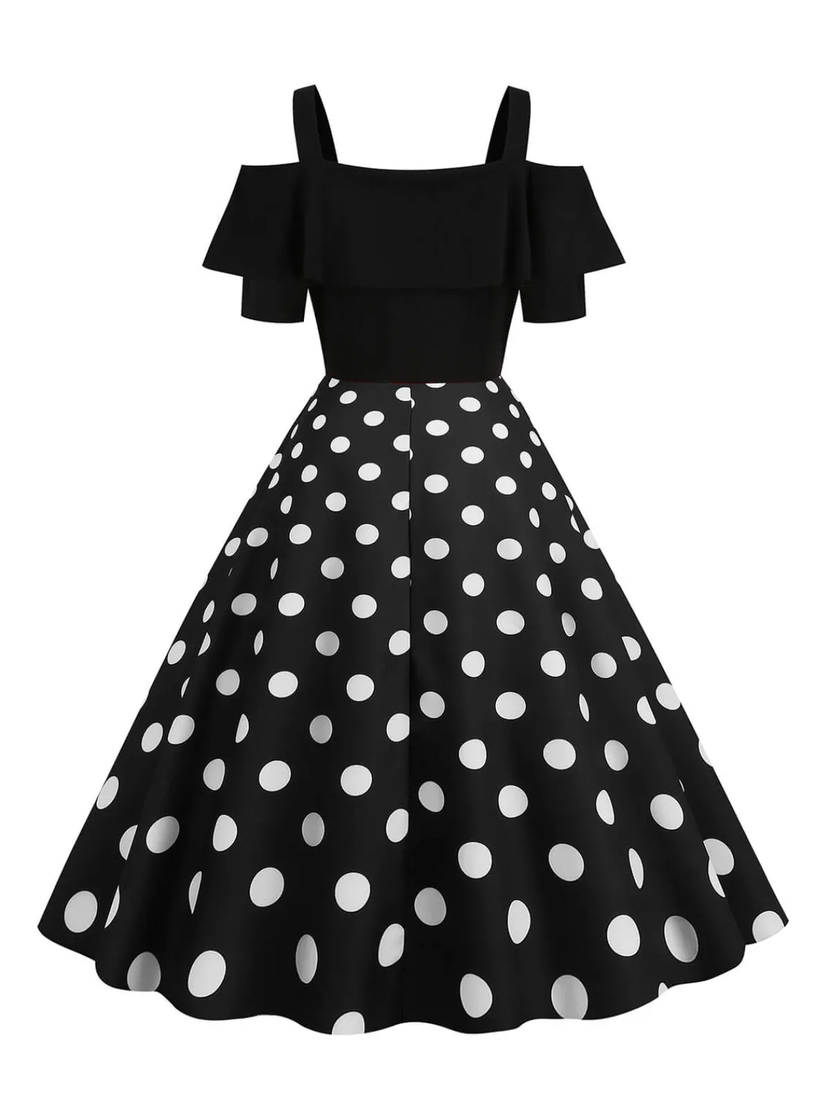 Clearance Retro Stage 1950s Black Patchwork Polka Dot Strap Dress