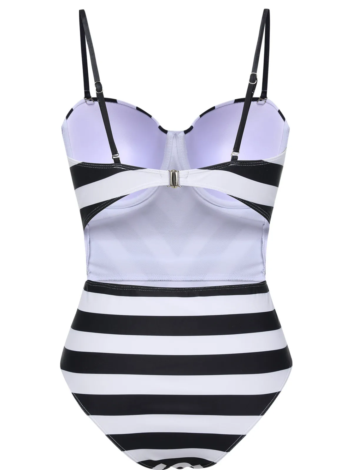 Hot Retro Stage 1960s Black White Contrast Stripes Swimsuit Black & White