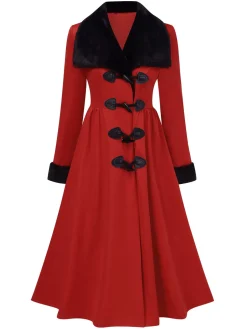 Outlet Retro Stage 1950s Blue And Black Fur Collar Coat