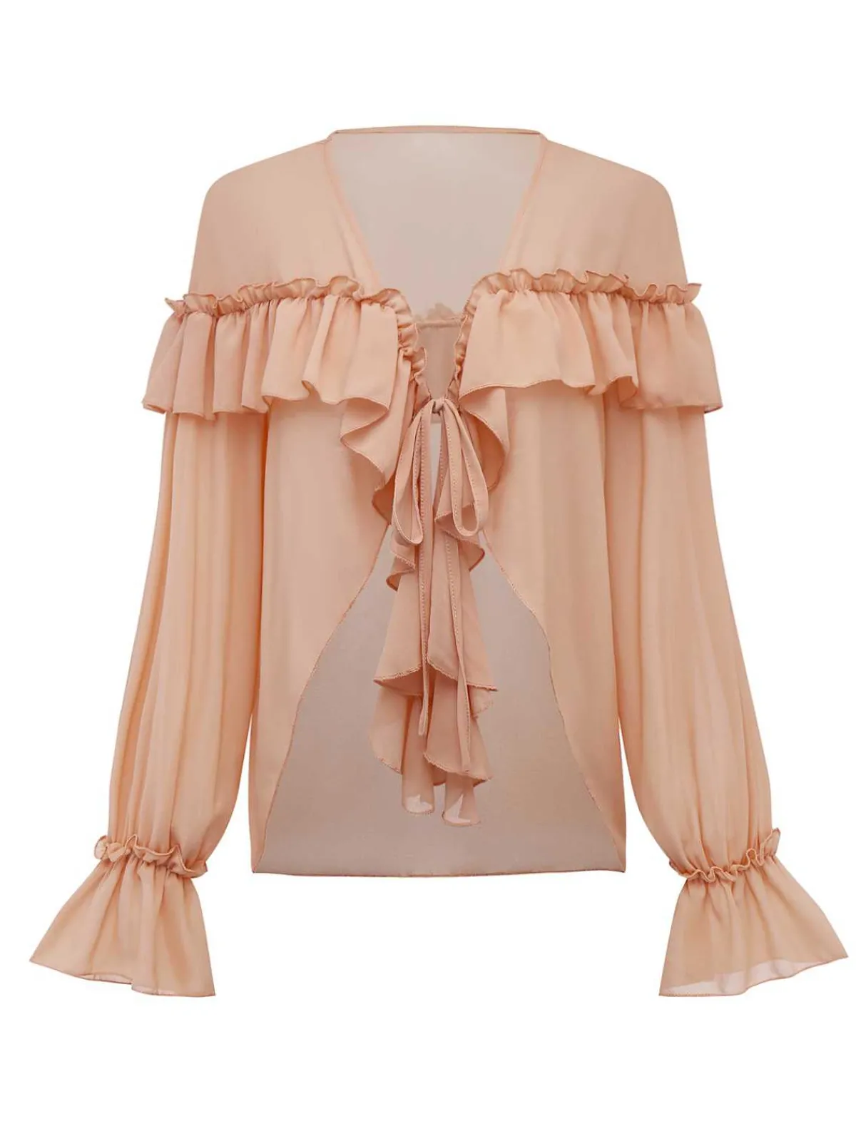Discount Retro Stage 1970s Boho Cascading Ruffles Solid Blouse