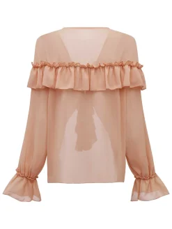 Discount Retro Stage 1970s Boho Cascading Ruffles Solid Blouse