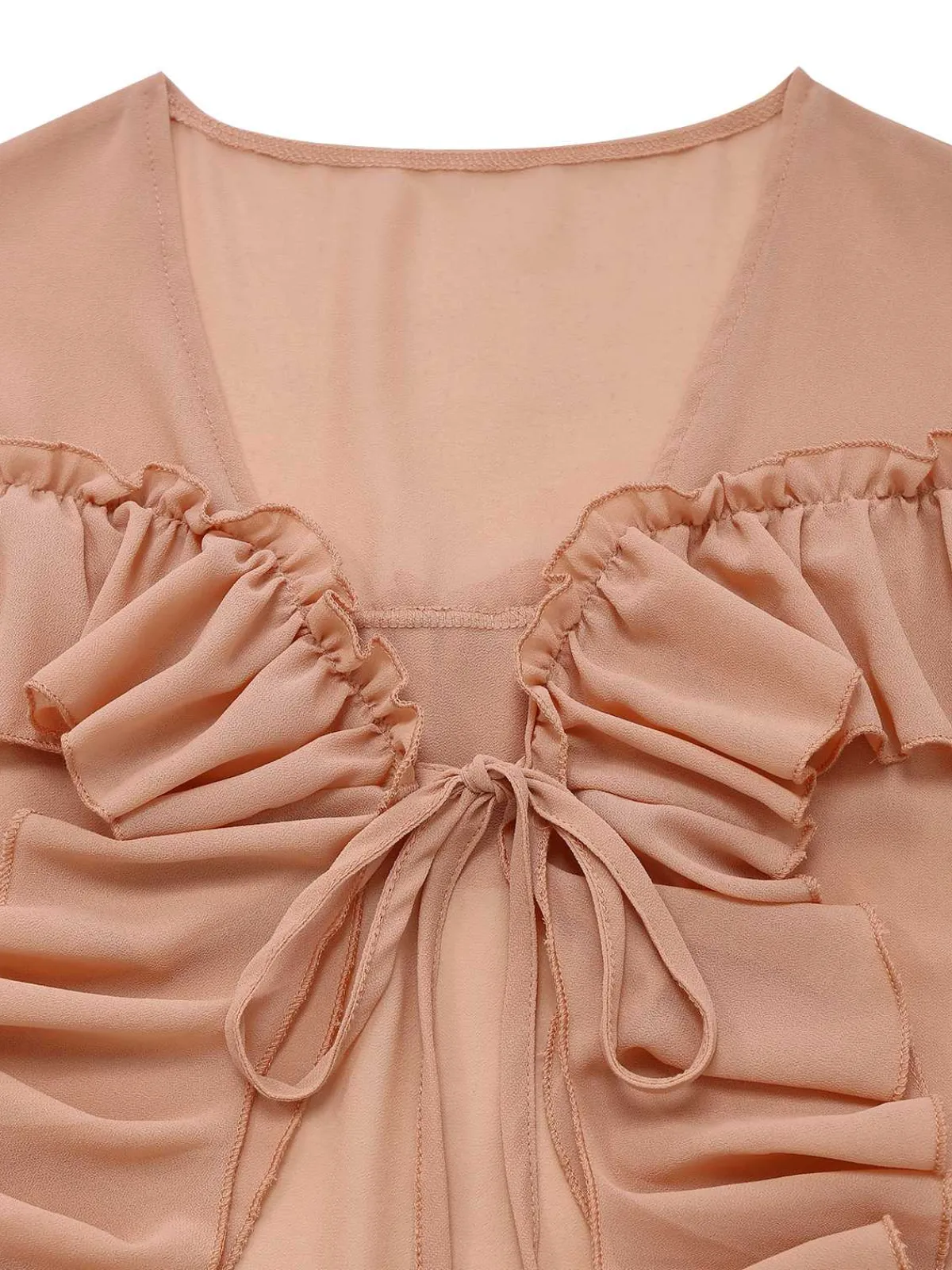 Discount Retro Stage 1970s Boho Cascading Ruffles Solid Blouse