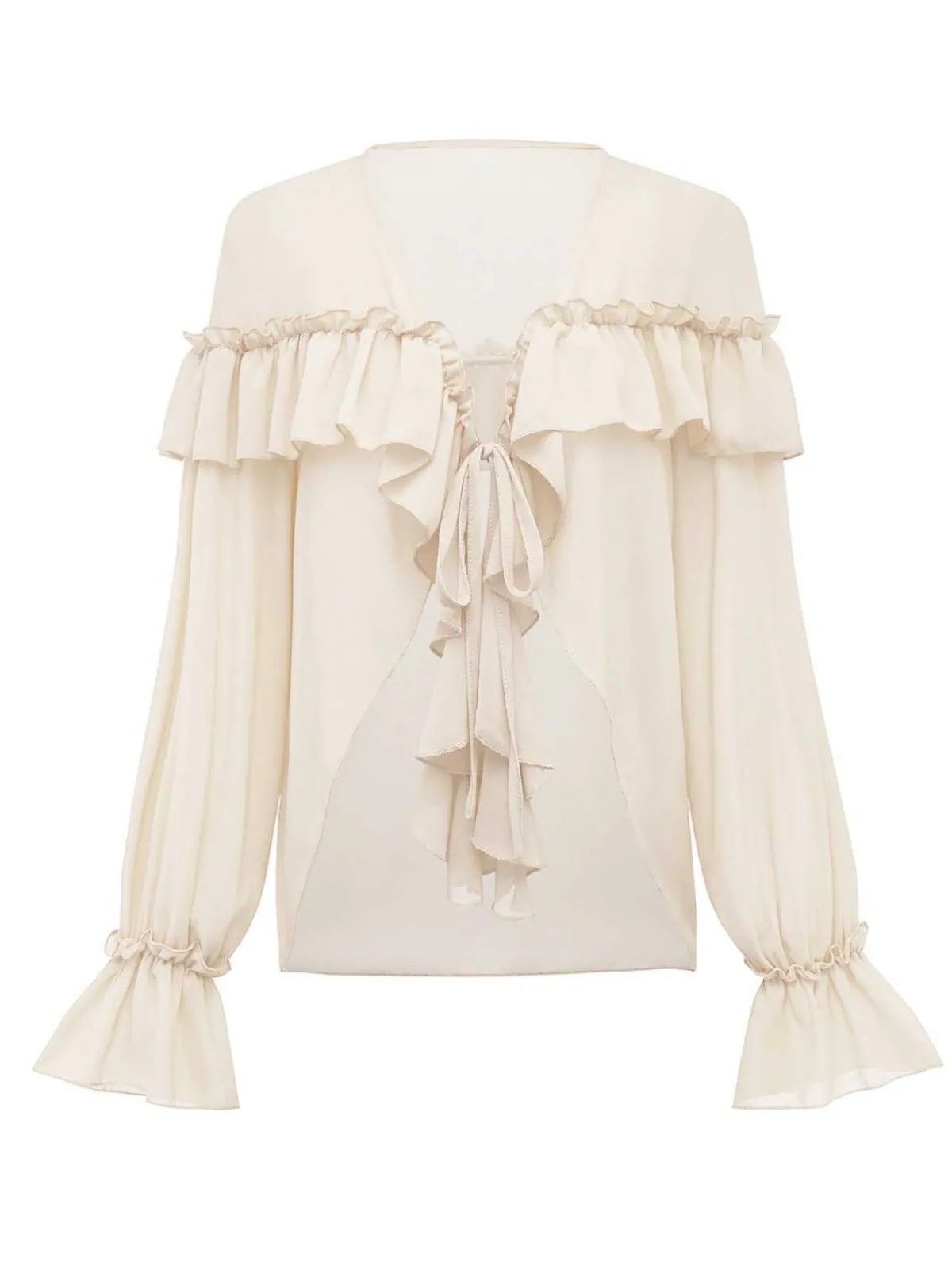 Discount Retro Stage 1970s Boho Cascading Ruffles Solid Blouse