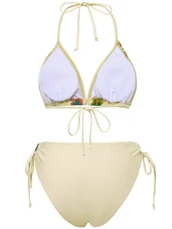 Fashion Retro Stage 1950s Boho Crochet Lace-Up Halter Bikini Set