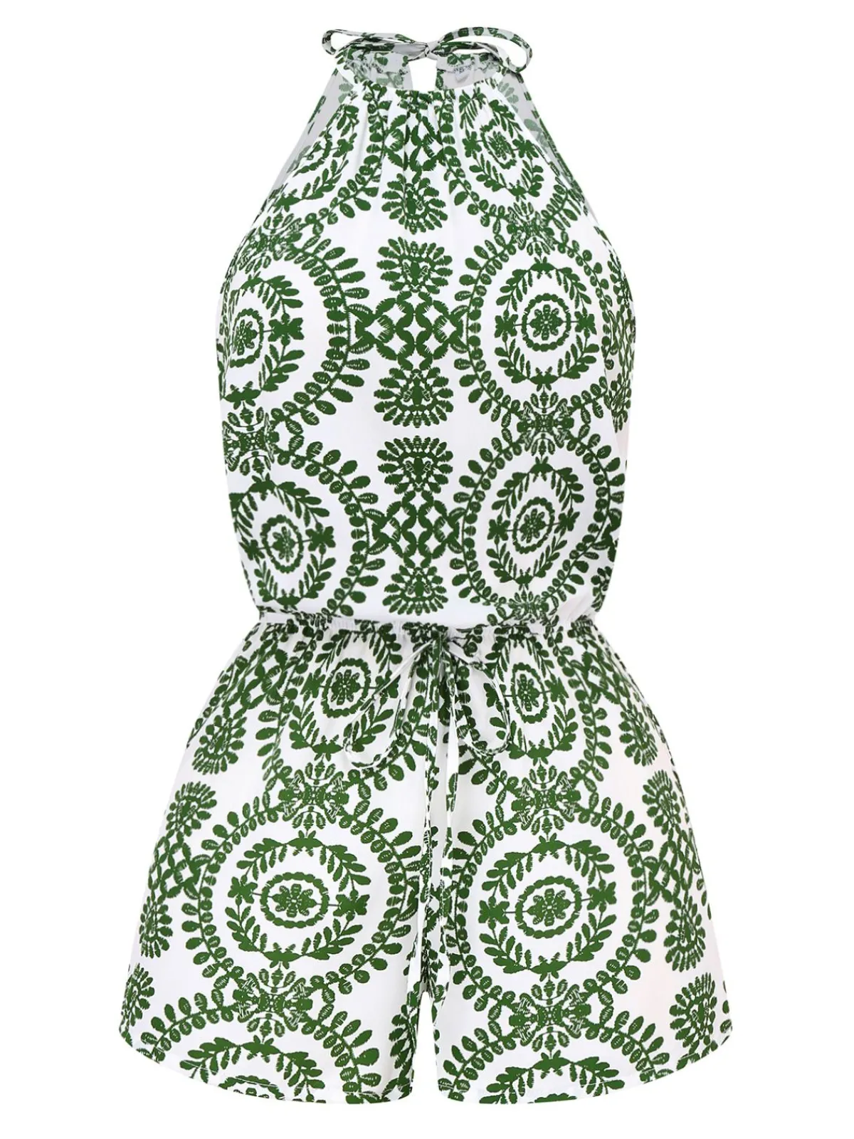 Online Retro Stage 1970s Boho Irregular Print Romper