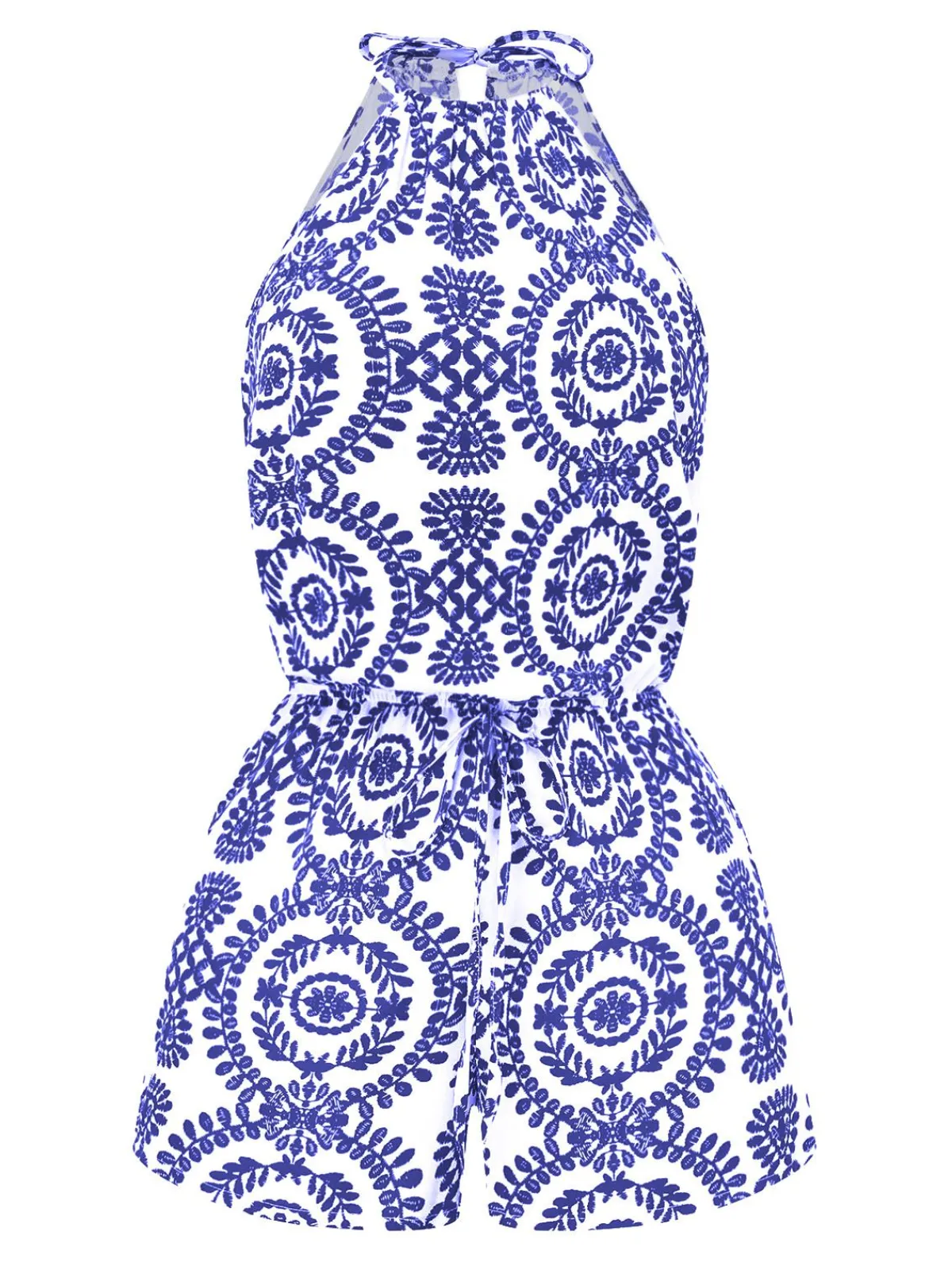 Online Retro Stage 1970s Boho Irregular Print Romper