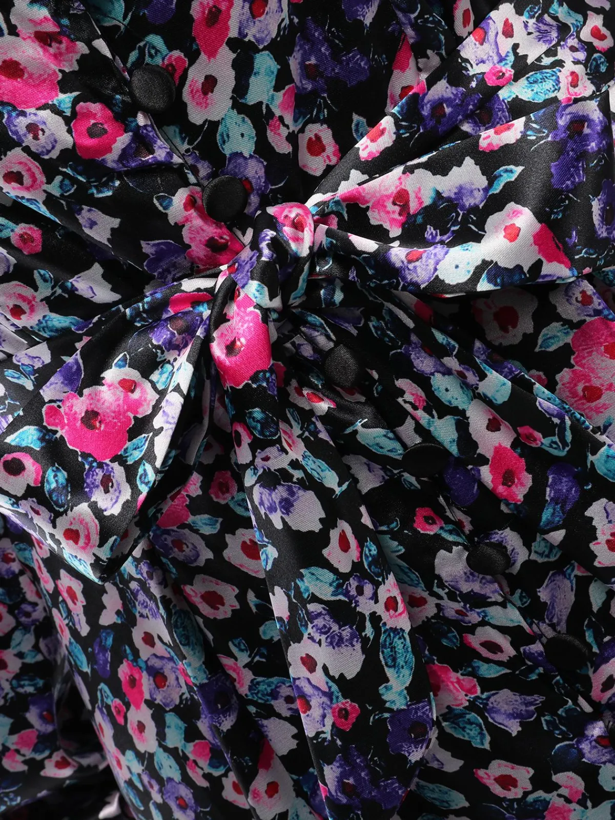 Best Retro Stage 1970s Boho Style Button Satin Puff Dress Floral