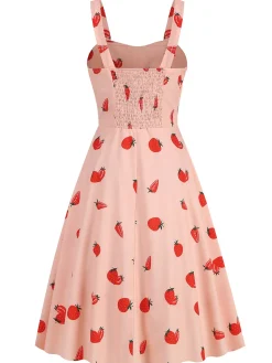 Fashion Retro Stage 1950s Botanical Print Strap High Waist Dress