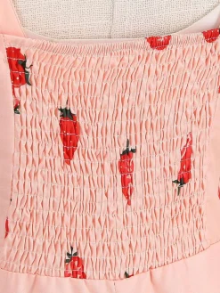 Fashion Retro Stage 1950s Botanical Print Strap High Waist Dress