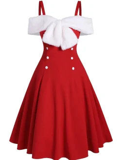 Clearance Retro Stage 1950s Bow Cold Shoulder Swing Dress