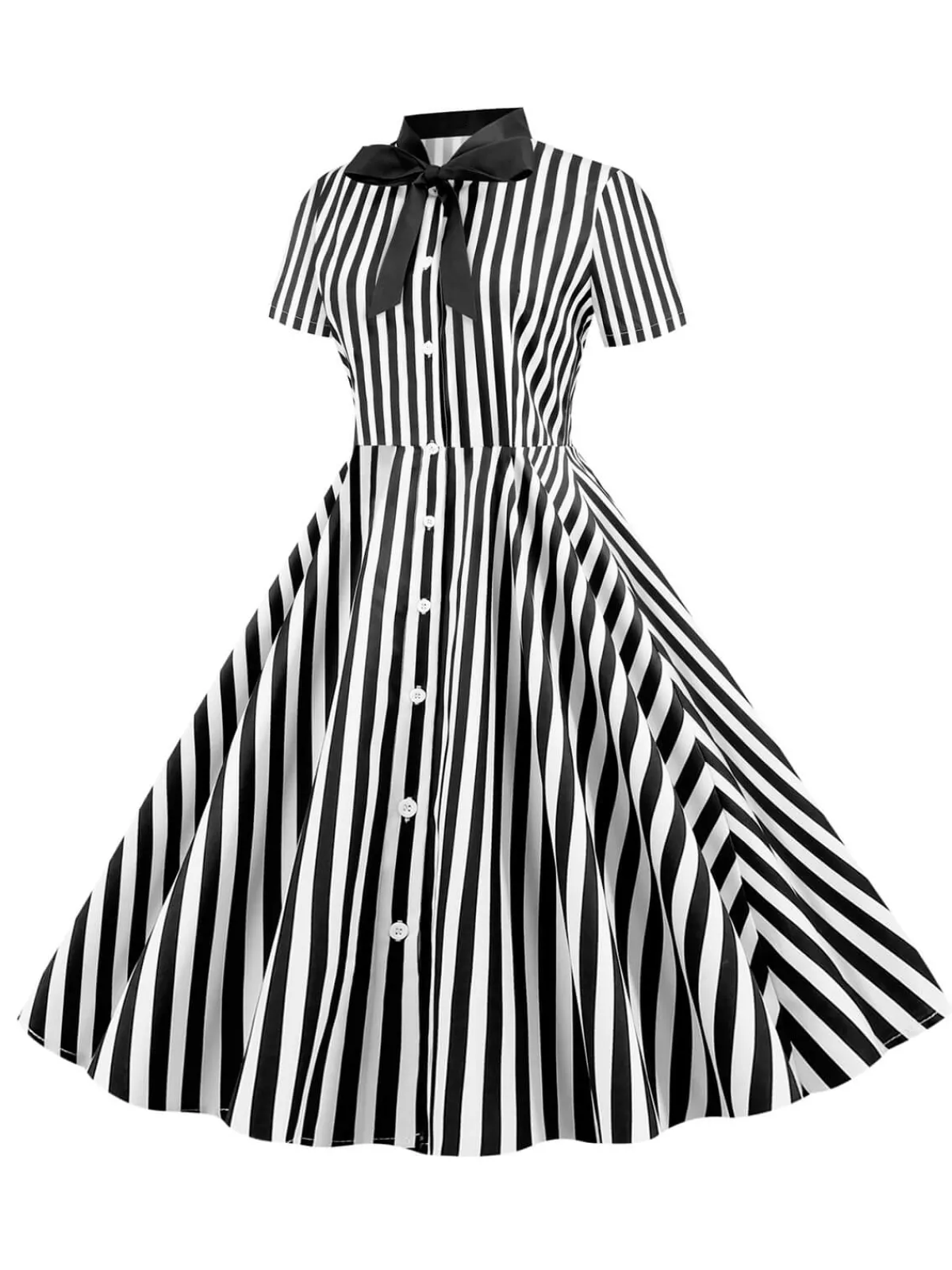 Outlet Retro Stage 1950s Bow Collar Striped Dots Swing Dress