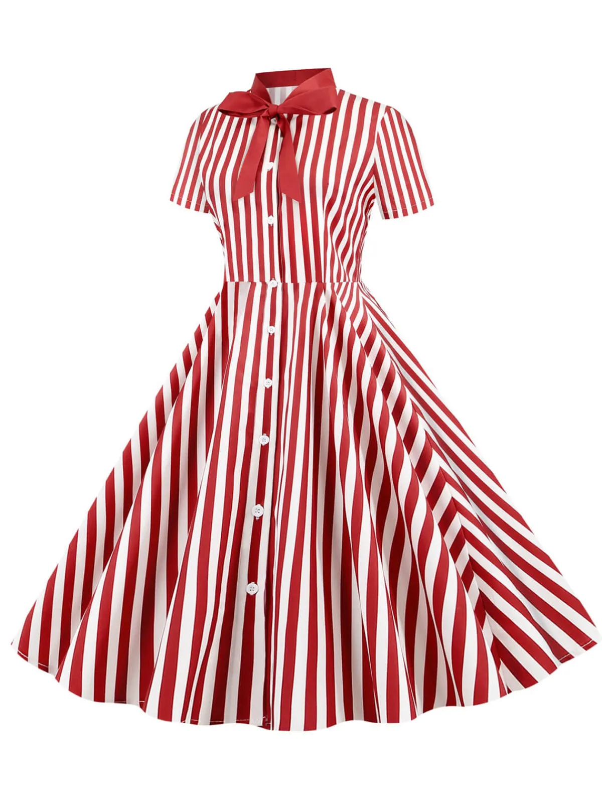 Outlet Retro Stage 1950s Bow Collar Striped Dots Swing Dress