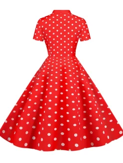 Outlet Retro Stage 1950s Bow Collar Striped Dots Swing Dress