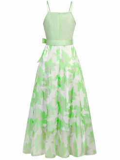 Fashion Retro Stage 1930s Bow Organza Floral Spaghetti Straps Dress