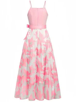 Fashion Retro Stage 1930s Bow Organza Floral Spaghetti Straps Dress