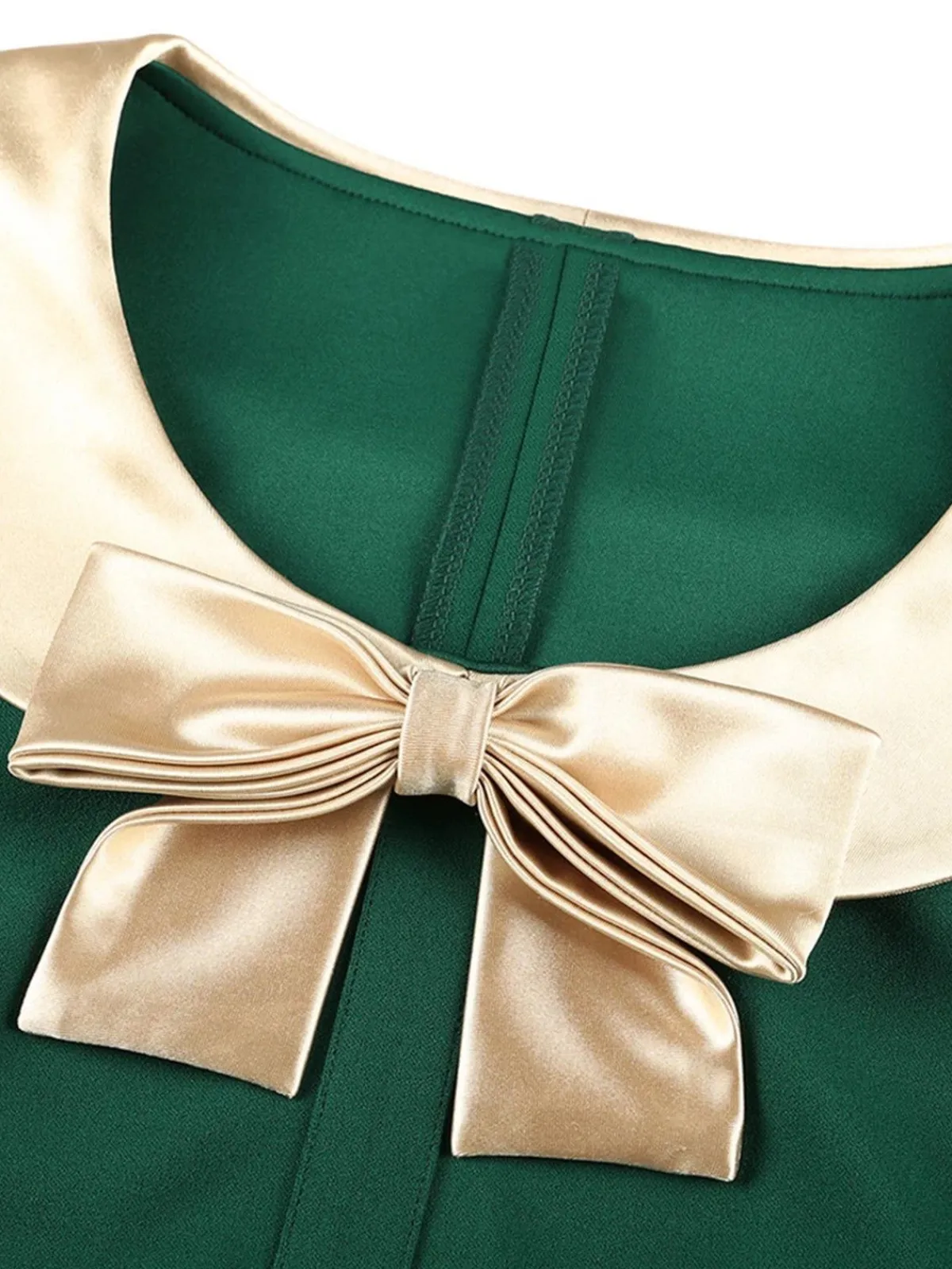 Outlet Retro Stage 1960s Bow Patchwork Bodycon Dress Green
