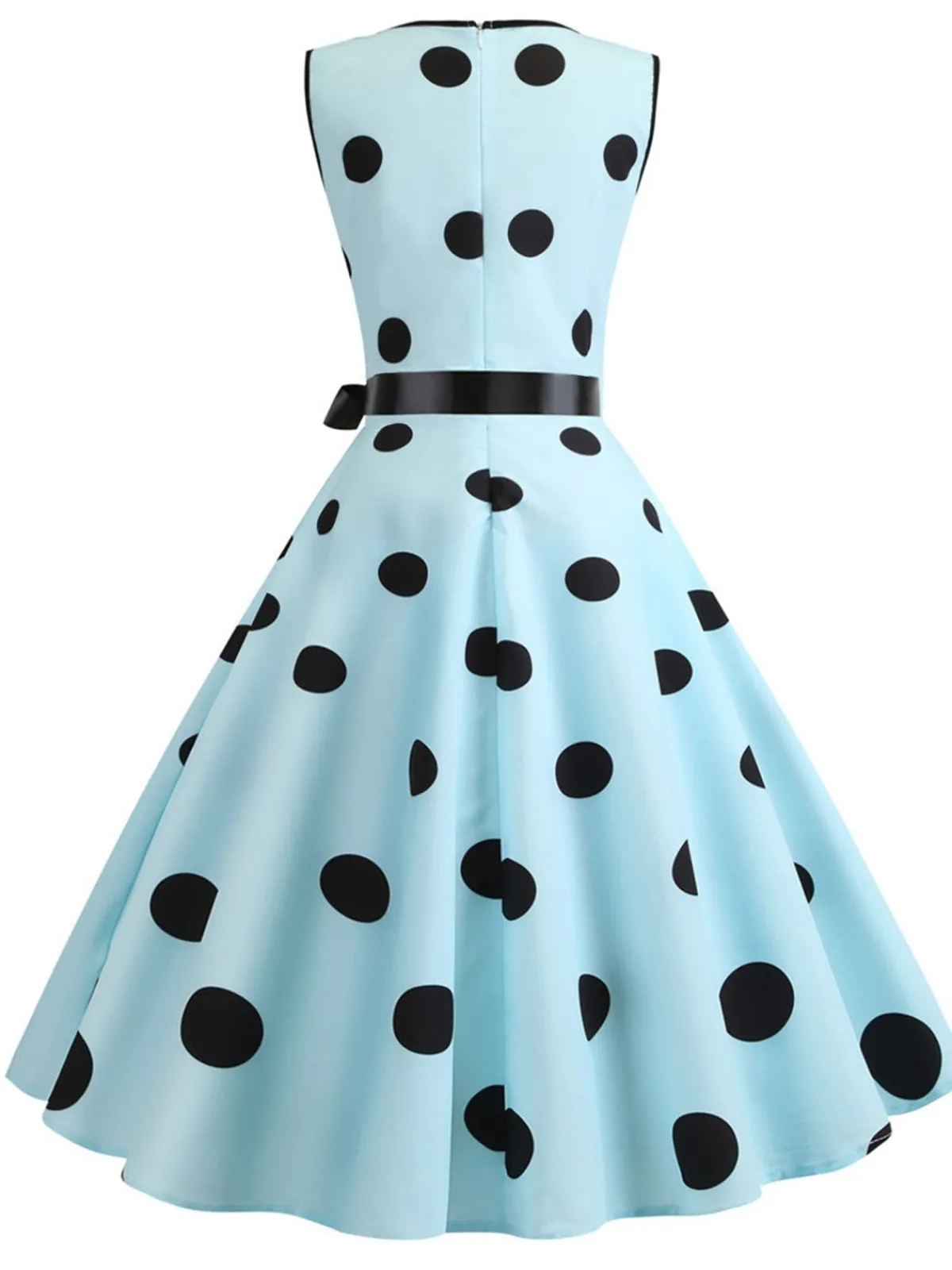 Discount Retro Stage 1950s Bow Polka Dot Swing Dress Blue