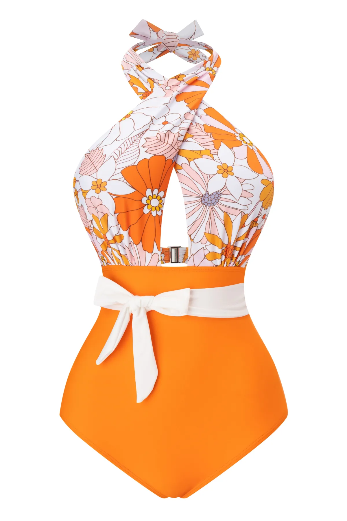 Fashion Retro Stage 1950s Bow Tie Floral Cross Straps Swimsuit