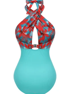 Fashion Retro Stage 1950s Bow Tie Floral Cross Straps Swimsuit