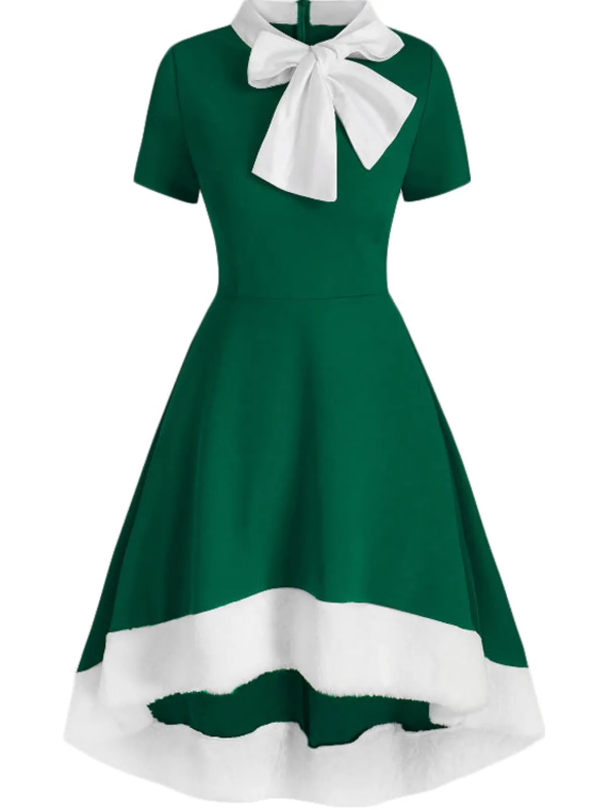 Sale Retro Stage 1950s Bowknot Collar Swing Dress Green