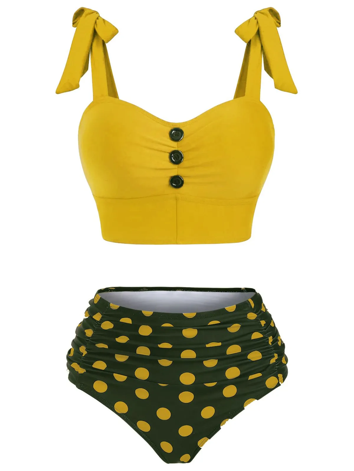 New Retro Stage 1950s Bowknot Spaghetti Strap Button Bikini
