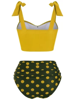 New Retro Stage 1950s Bowknot Spaghetti Strap Button Bikini