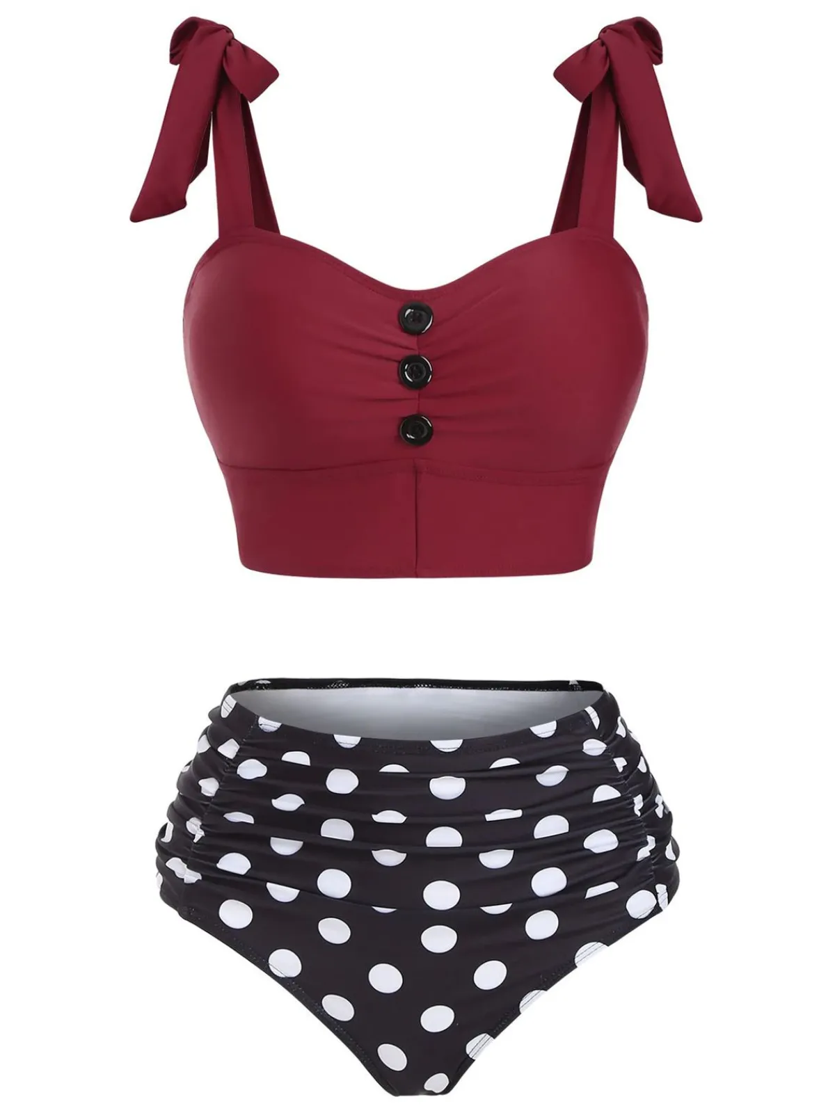 New Retro Stage 1950s Bowknot Spaghetti Strap Button Bikini