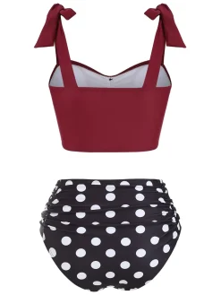 New Retro Stage 1950s Bowknot Spaghetti Strap Button Bikini