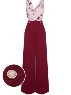 Discount Retro Stage 1930s Butterfly Button Patchwork Jumpsuit