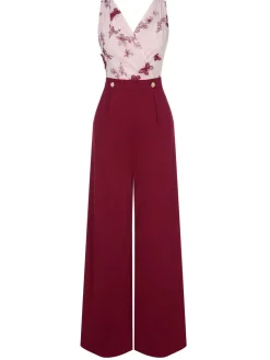Discount Retro Stage 1930s Butterfly Button Patchwork Jumpsuit