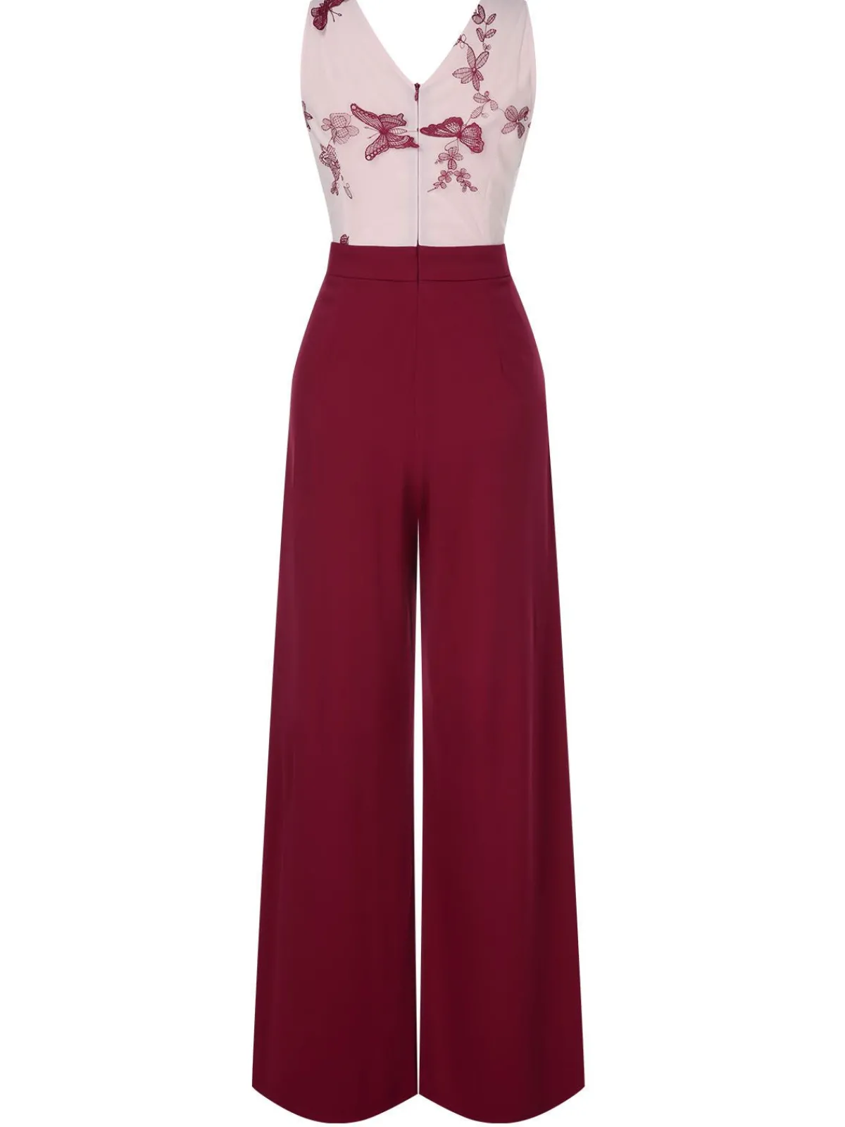 Discount Retro Stage 1930s Butterfly Button Patchwork Jumpsuit