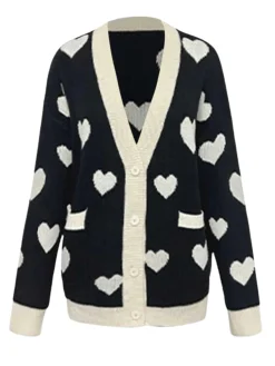Outlet Retro Stage 1950s Button Heart Dot Knitted Cardigan