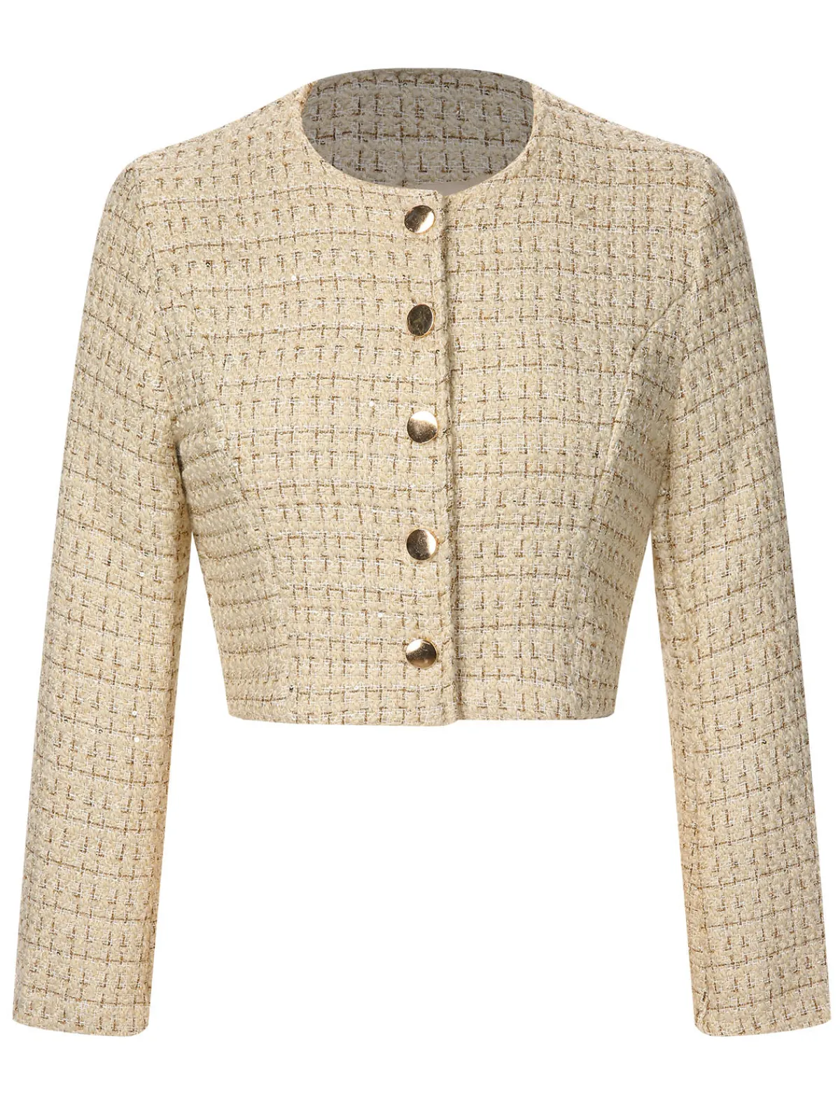 Clearance Retro Stage 1960s Button Tweed Long Sleeve Cropped Coat