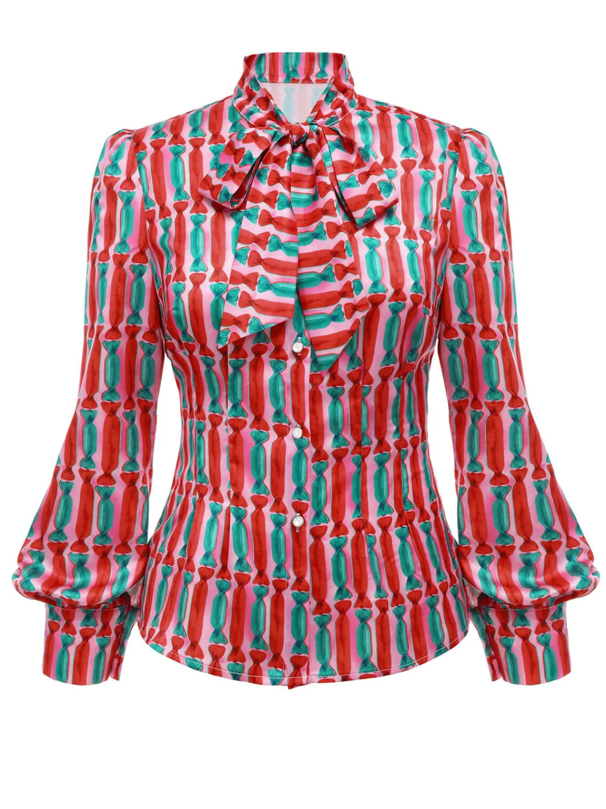 New Retro Stage 1950s Candy Tie-Up Collar Buttons Blouse Pink