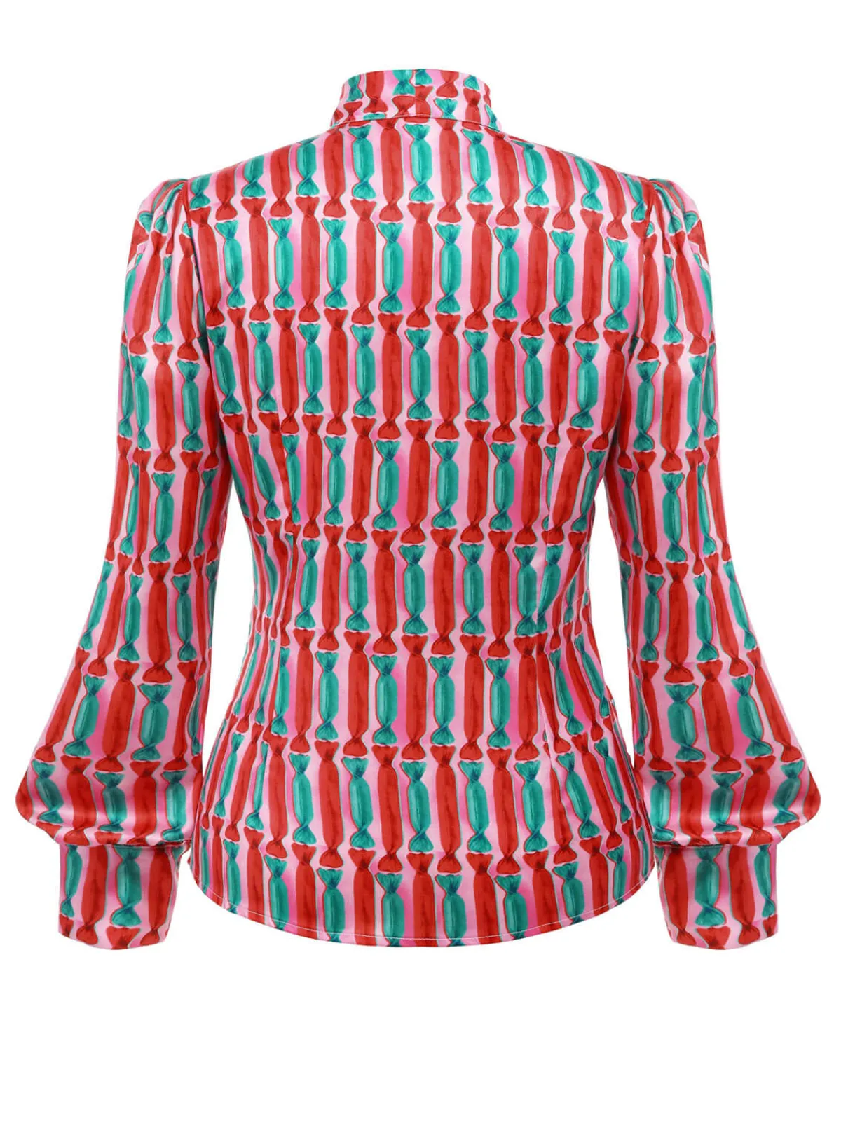 New Retro Stage 1950s Candy Tie-Up Collar Buttons Blouse Pink
