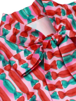 New Retro Stage 1950s Candy Tie-Up Collar Buttons Blouse Pink