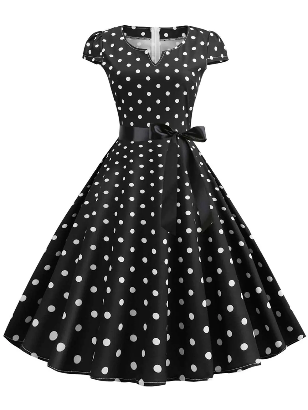 Hot Retro Stage 1950s Cap Sleeve Polka Dot Belted Dress