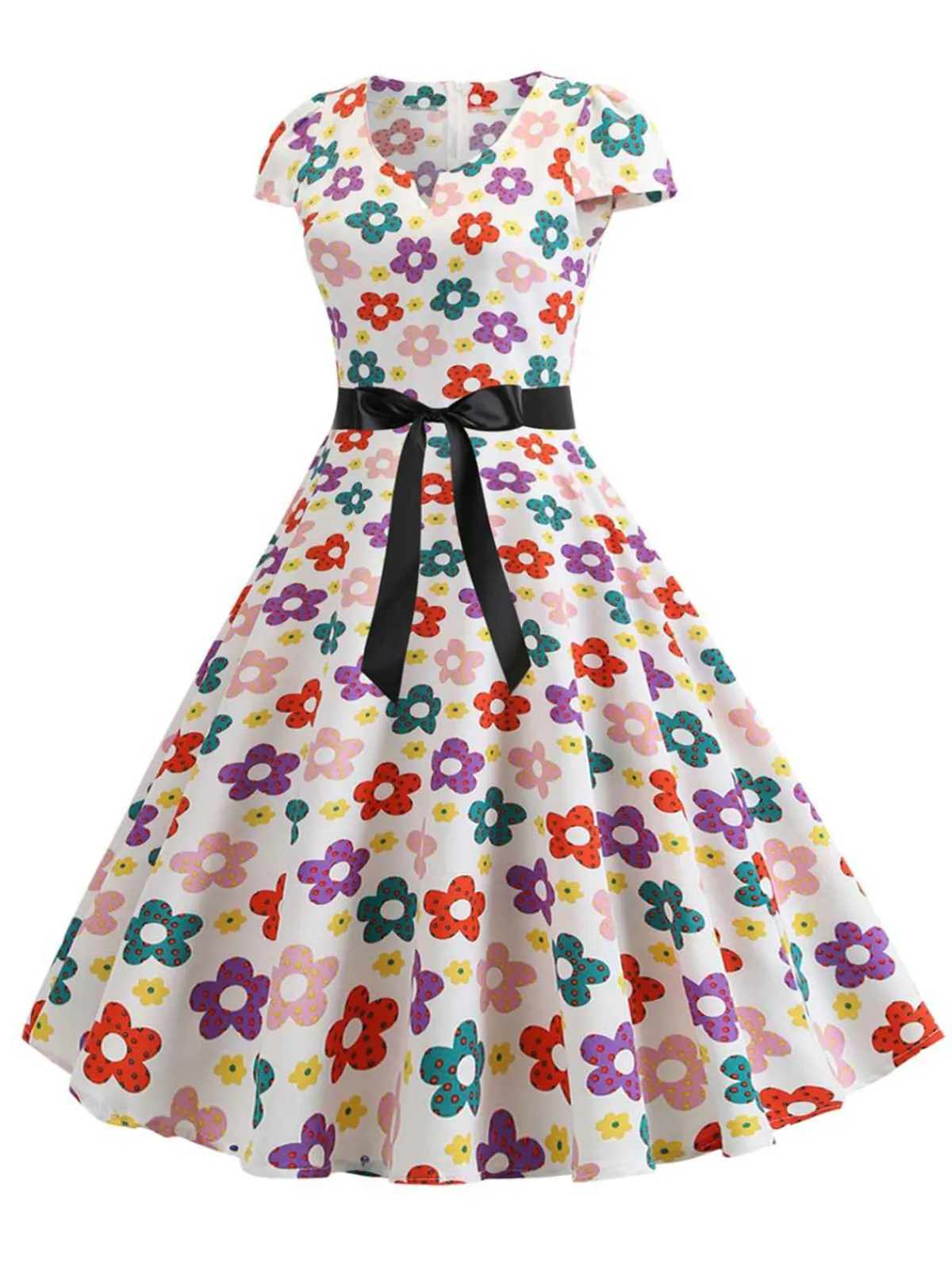 Hot Retro Stage 1950s Cap Sleeve Polka Dot Belted Dress