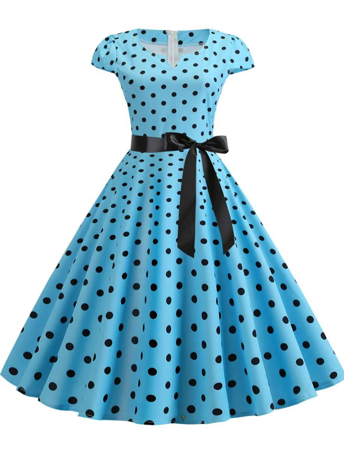 Hot Retro Stage 1950s Cap Sleeve Polka Dot Belted Dress