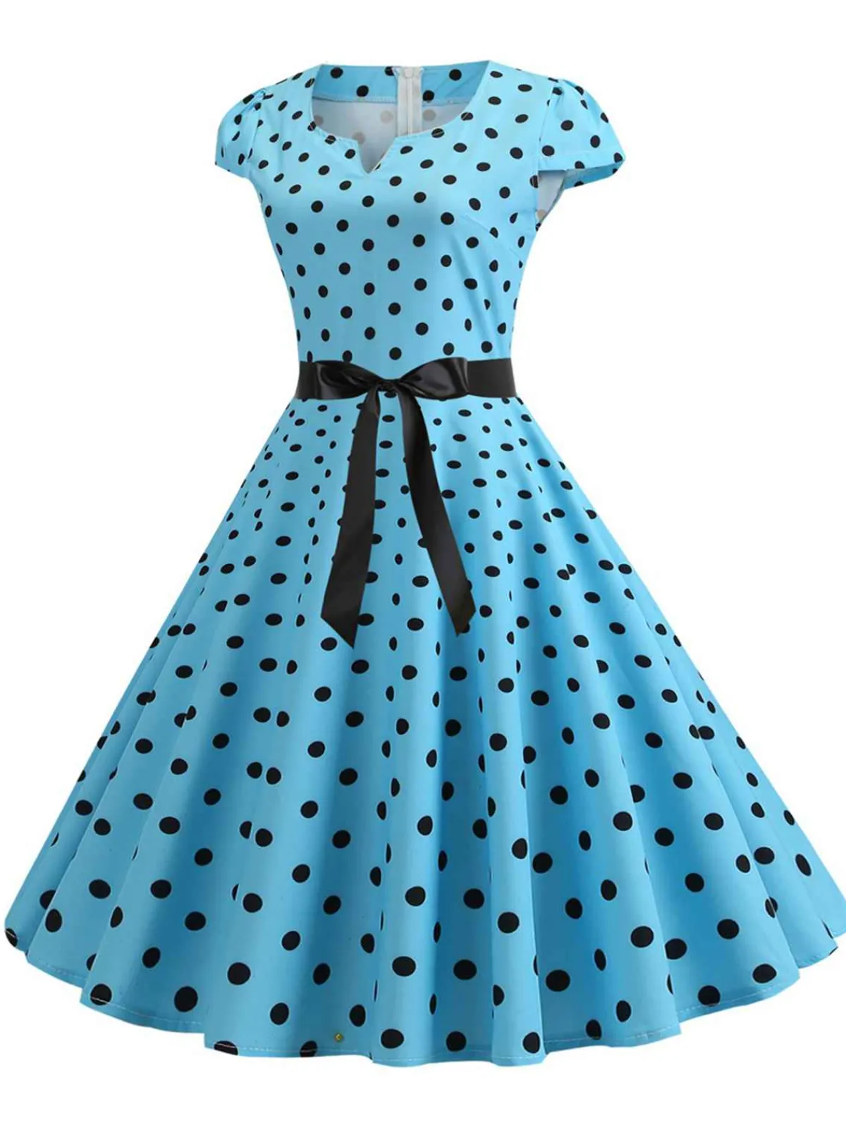 Hot Retro Stage 1950s Cap Sleeve Polka Dot Belted Dress
