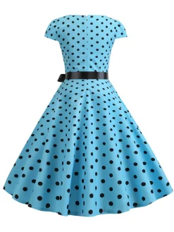 Hot Retro Stage 1950s Cap Sleeve Polka Dot Belted Dress