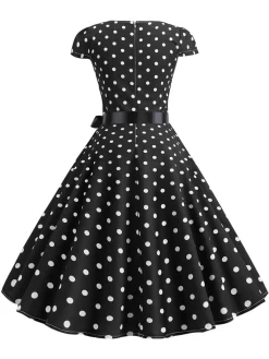 Hot Retro Stage 1950s Cap Sleeve Polka Dot Belted Dress