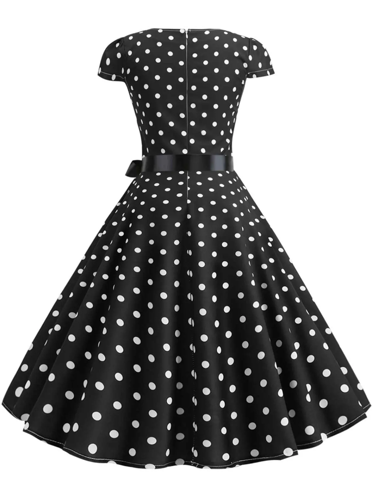Hot Retro Stage 1950s Cap Sleeve Polka Dot Belted Dress