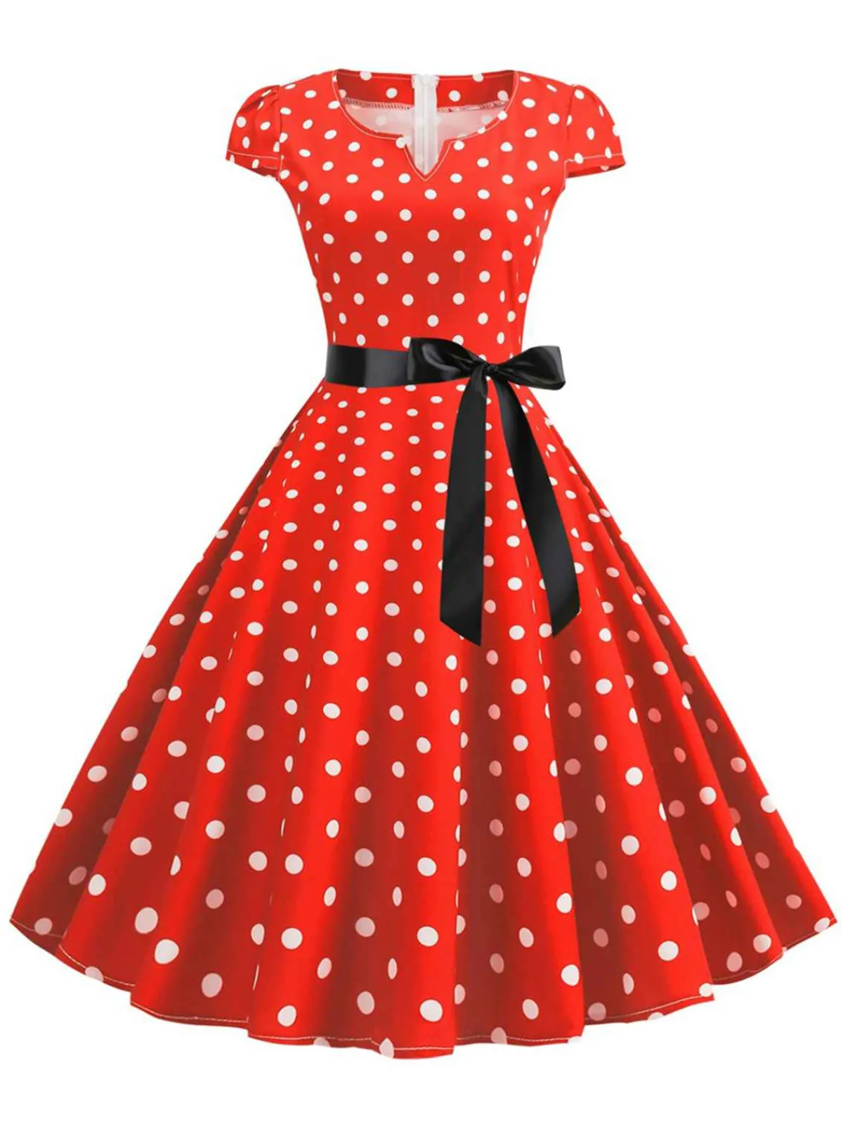 Hot Retro Stage 1950s Cap Sleeve Polka Dot Belted Dress