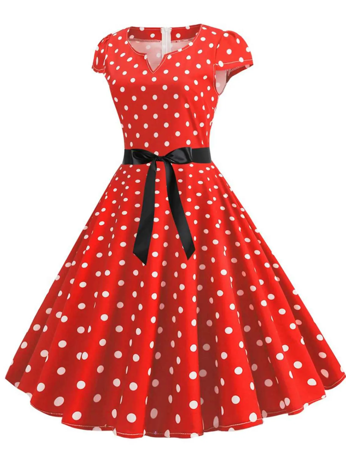Hot Retro Stage 1950s Cap Sleeve Polka Dot Belted Dress