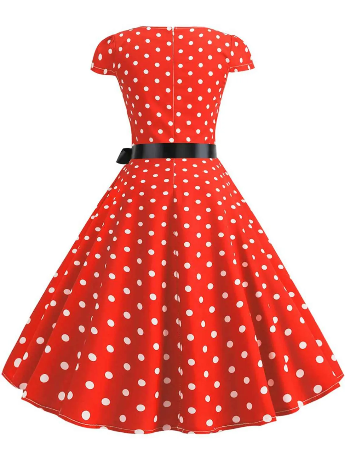 Hot Retro Stage 1950s Cap Sleeve Polka Dot Belted Dress
