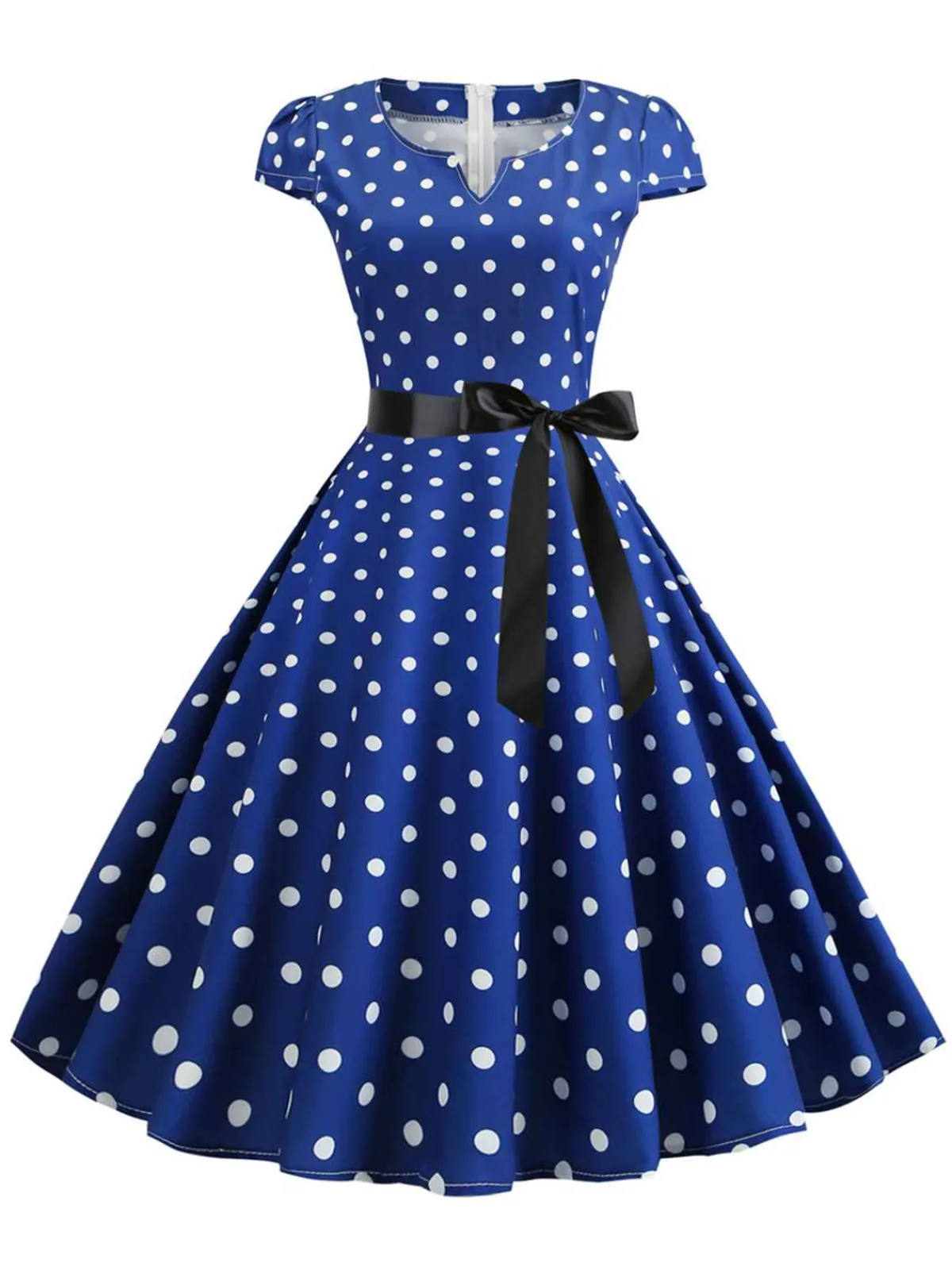 Hot Retro Stage 1950s Cap Sleeve Polka Dot Belted Dress