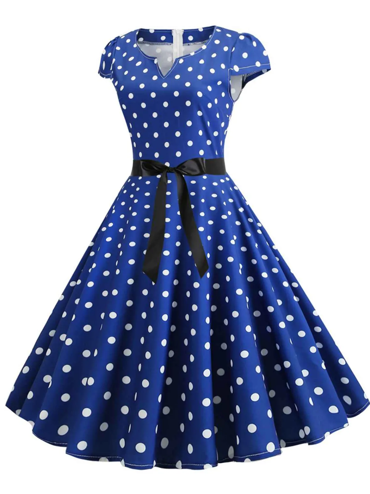 Hot Retro Stage 1950s Cap Sleeve Polka Dot Belted Dress